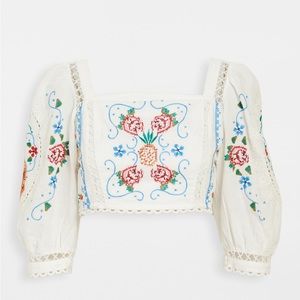 Farm Rio Romantic Embroidered Crop Top
